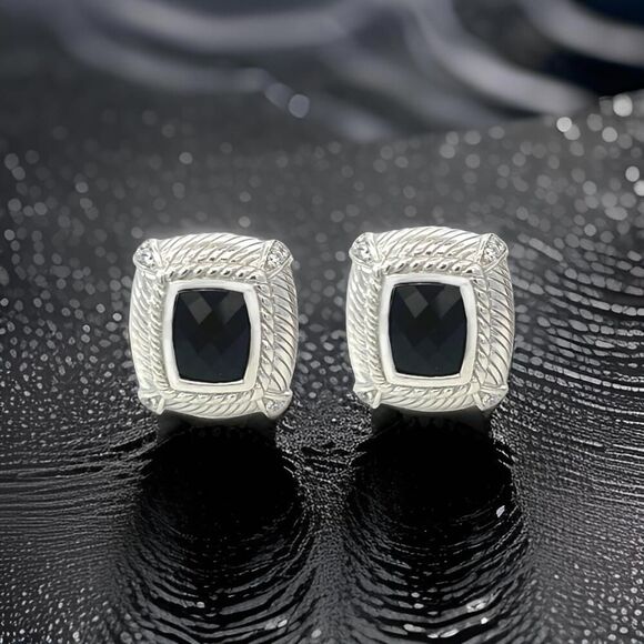 Judith Ripka Estate Onyx Omega Back Earrings Sterling Silver 14 Grams JR1 - Picture 12 of 14